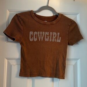 Social culture rhinestone cowgirl brown baby tee shirt size xs
